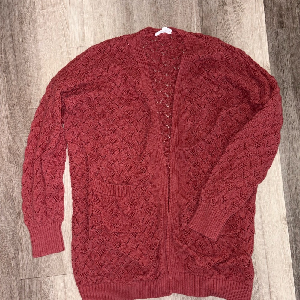 Red Open Knit Cardigan